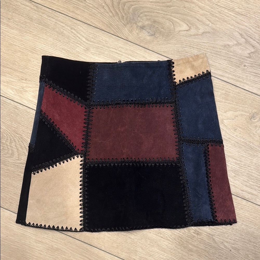 Patchwork Suede Mini Skirt - Multicolor